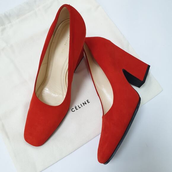 Celine Bright Red Suede Heels Pumps Sz.38 - Picture 1 of 7